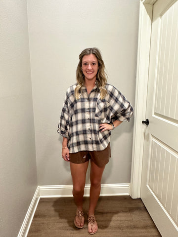 Oversized Taupe Plaid Top