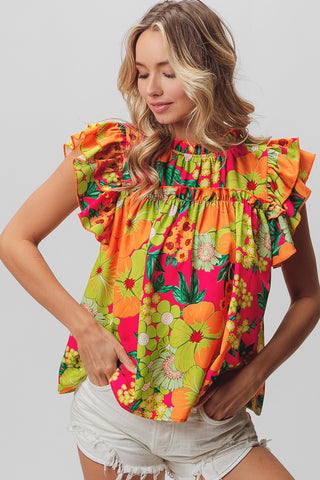 Floral Layered Ruffle Print Top