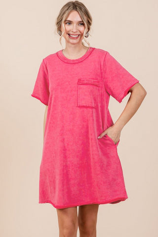 Hot Pink Cotton Pocket Tshirt Dress