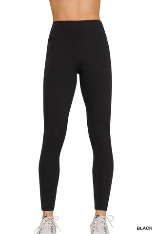 Black Microfiber Soft Waistband Full Length Leggings