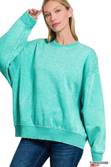 Turquoise Acid Washed Oversized Fleece Pullover