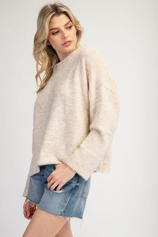 Oatmeal Checker Mock Neck Sweater Top