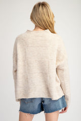 Oatmeal Checker Mock Neck Sweater Top