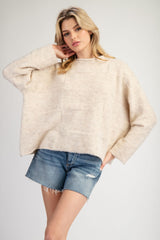 Oatmeal Checker Mock Neck Sweater Top