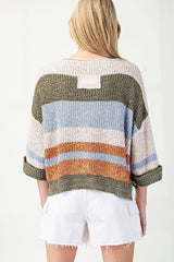 Striped 3/4 Sleeve Sweater