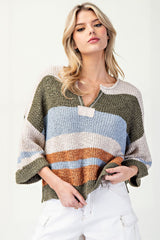 Striped 3/4 Sleeve Sweater