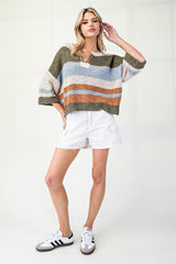 Striped 3/4 Sleeve Sweater