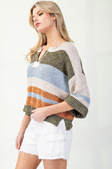 Striped 3/4 Sleeve Sweater