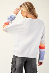 Heather Grey Terry Long Sleeve w/ Striped Sleeves