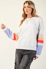 Heather Grey Terry Long Sleeve w/ Striped Sleeves