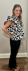 Black & White Polka Dot Ruffle Sleeve Top