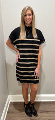 Black & Mocha Striped Lightweight Sweater Dress