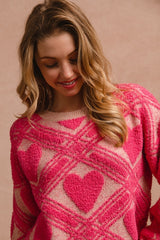 Heart Printed Textured Sweater