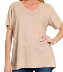 Washed Short Sleeve V Neck Tee - 6 COLORS