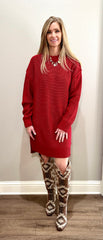 Red Oversized Knit Sweater Dress