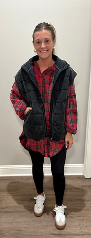 Black Vintage Wash Quilted Vest