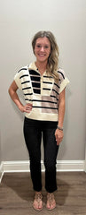 Cream Multi Stripe Lightweight Sweater Top