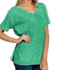 Washed Short Sleeve V Neck Tee - 6 COLORS