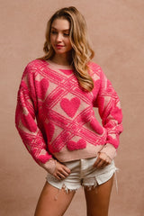 Heart Printed Textured Sweater