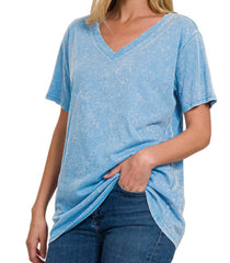 Washed Short Sleeve V Neck Tee - 6 COLORS