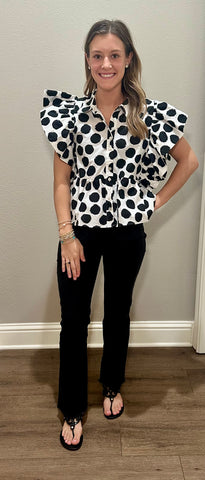 Black & White Polka Dot Ruffle Sleeve Top