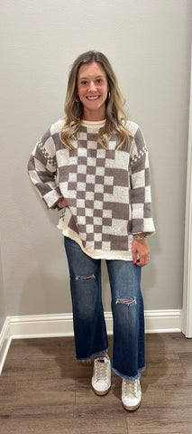 Mocha Vintage Checkered Chunky Sweater