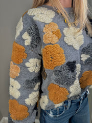 Grey Puff Flower Sweater