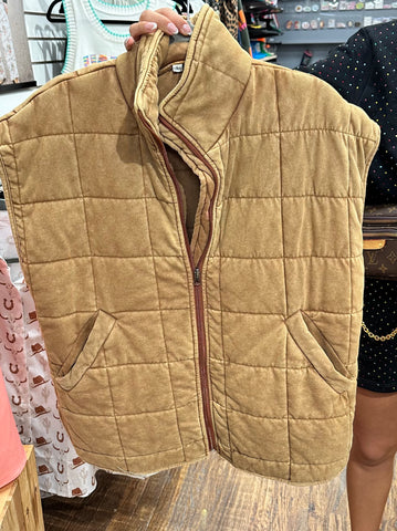 Mocha Vintage Wash Quilted Vest