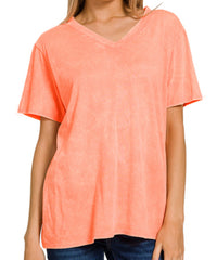 Washed Short Sleeve V Neck Tee - 6 COLORS