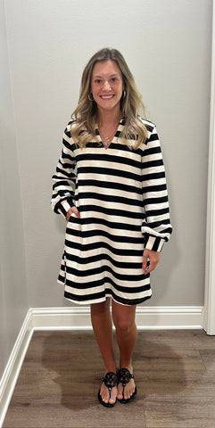 Black & White Stripe Collared Dress