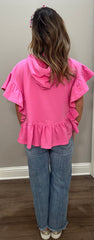 Pink French Terry Hooded Flutter Top