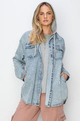 Risen Oversized Hooded Zip Up Denim Shirt