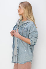 Risen Oversized Hooded Zip Up Denim Shirt