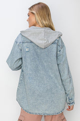 Risen Oversized Hooded Zip Up Denim Shirt