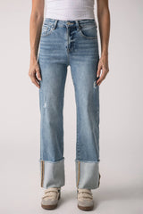 Risen High Rise Ankle Wide Cuffed Jeans