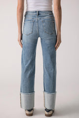 Risen High Rise Ankle Wide Cuffed Jeans