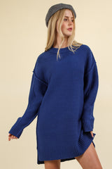 Royal Blue Oversized Knit Sweater Dress