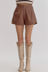 Brown Faux Leather Shorts