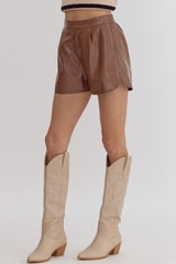 Brown Faux Leather Shorts