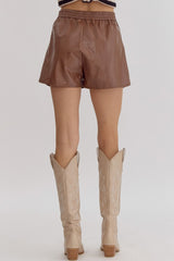 Brown Faux Leather Shorts