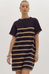 Black & Mocha Striped Lightweight Sweater Dress