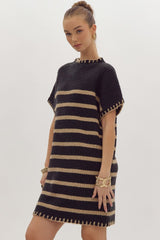 Black & Mocha Striped Lightweight Sweater Dress