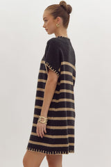 Black & Mocha Striped Lightweight Sweater Dress