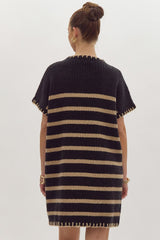 Black & Mocha Striped Lightweight Sweater Dress