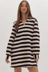 Black & White Stripe Collared Dress