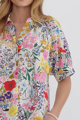 Floral Printed Button Down Blouse