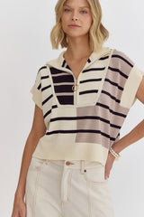 Cream Multi Stripe Lightweight Sweater Top