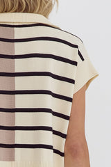 Cream Multi Stripe Lightweight Sweater Top