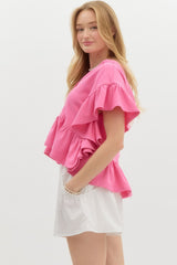 Pink French Terry Hooded Flutter Top