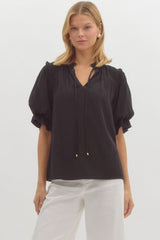 Black Bubble Sleeve Ruffle Top